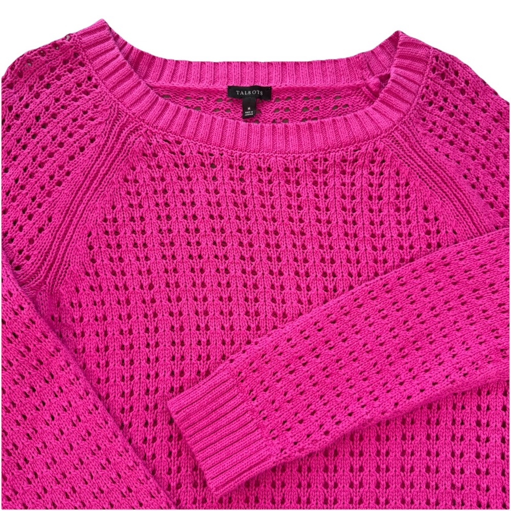 Talbots Women's Sweater Medium M Pink Pullover Crochet Scoop Neck